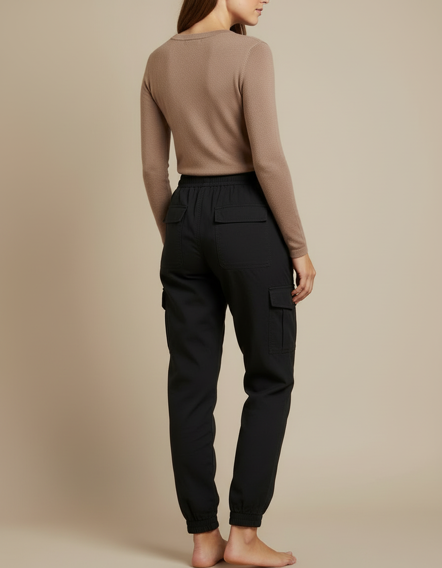Pantalon Cargo Noir Décontracté Cordon Élastique - Coton - vue 2