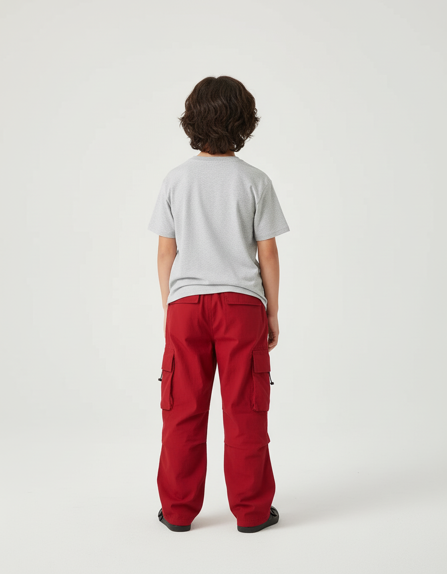 Pantalon Cargo Garçon Rouge Parachute - Toile - vue 2