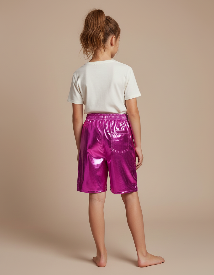 Pantalon Cargo Métallique Rose Brillant Ample Enfant - Polyester - vue 2