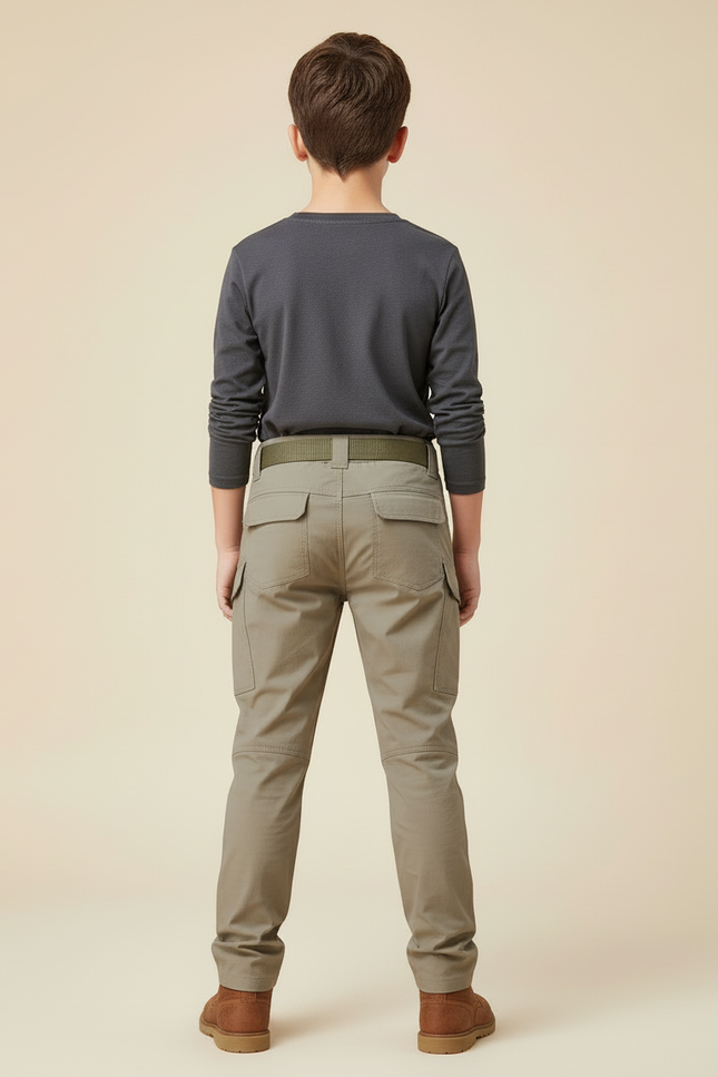 Pantalon Cargo Kaki Ceinturé Multipoches Enfant - Polyester - vue 2