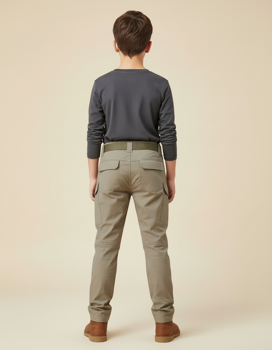 Pantalon Cargo Kaki Ceinturé Multipoches Enfant - Polyester - vue 2