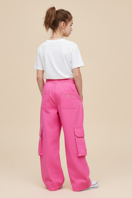 Pantalon Cargo Rose Ample Broderie Fille - Coton - vue 2