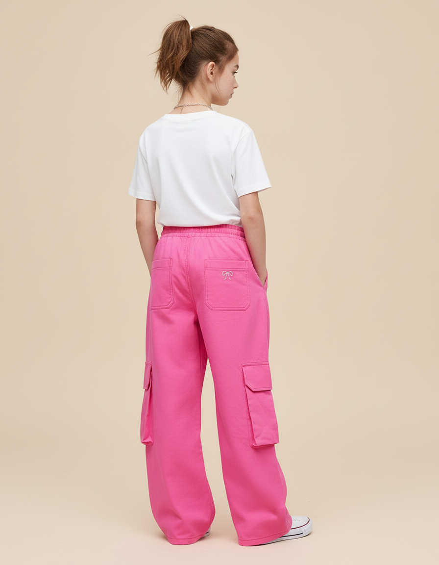 Pantalon Cargo Rose Ample Broderie Fille - Coton - vue 2