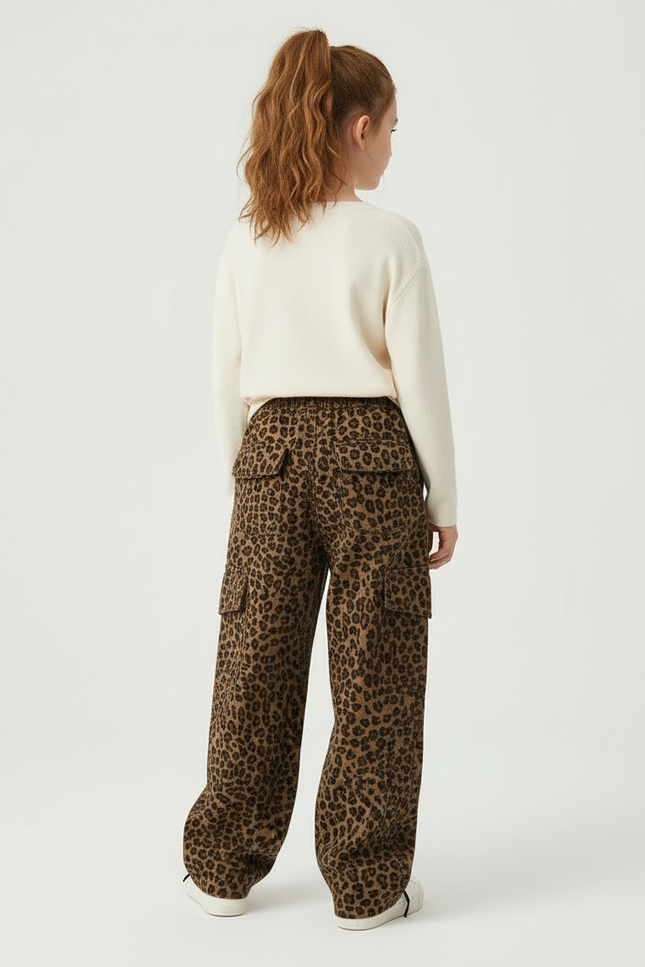 Pantalon Cargo Léopard Ample Fille Coton Imprimé - vue 2