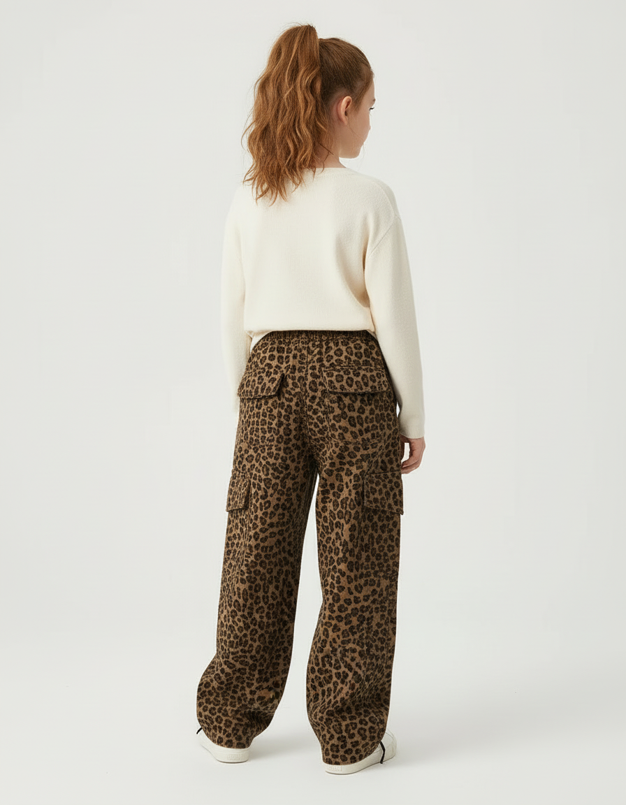 Pantalon Cargo Léopard Ample Fille Coton Imprimé - vue 2