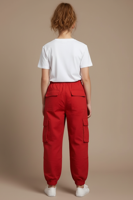 Pantalon Cargo Rouge Ample Multi-Poches Enfant Fille - Toile - vue 2