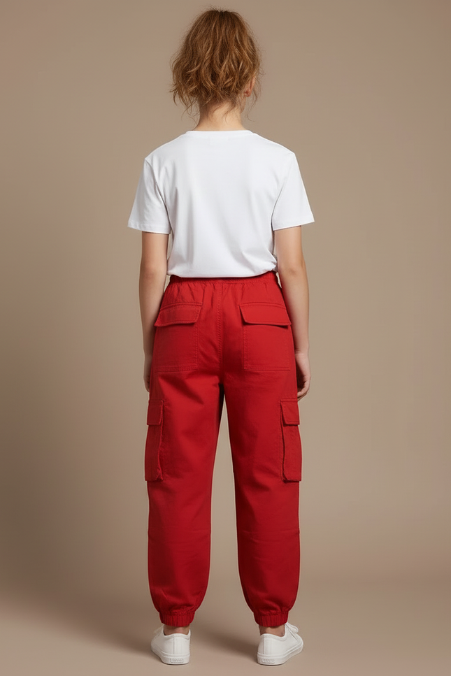 Pantalon Cargo Rouge Ample Multi-Poches Enfant Fille - Toile - vue 2