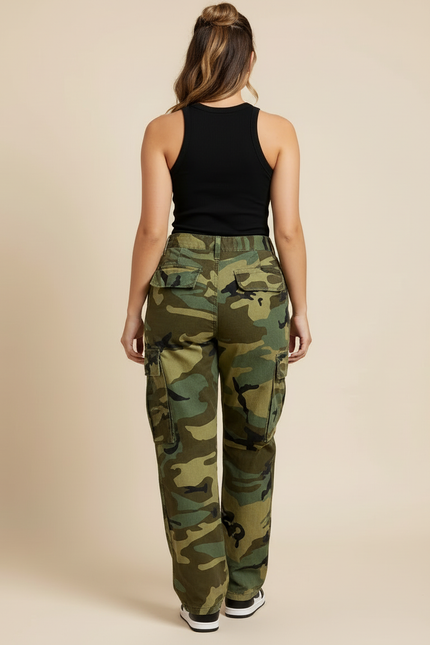 Pantalon Cargo Camouflage Militaire Vert Ample Décontracté - Toile - vue 2
