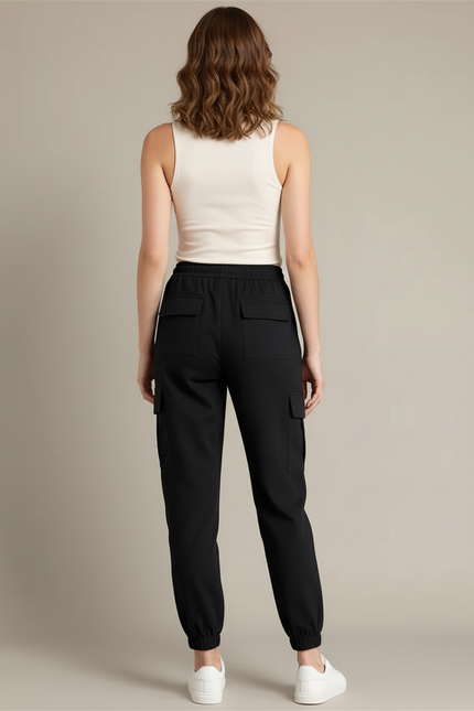 Pantalon Cargo Noir Ample Multipoches Femme - Polyester - vue 2