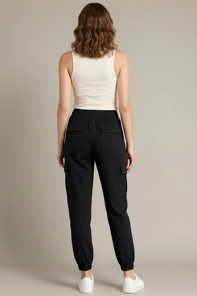 Pantalon Cargo Noir Ample Multipoches Femme - Polyester - vue 2