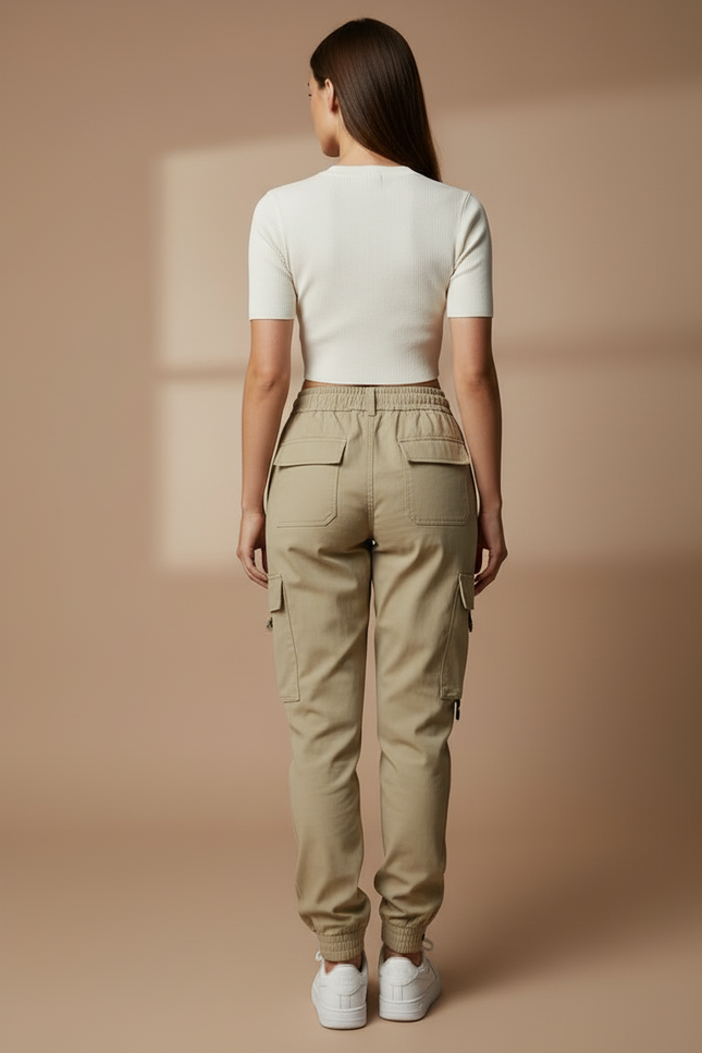 Pantalon Cargo Beige Décontracté Ample Multipoches Femme - Gabardine - vue 2