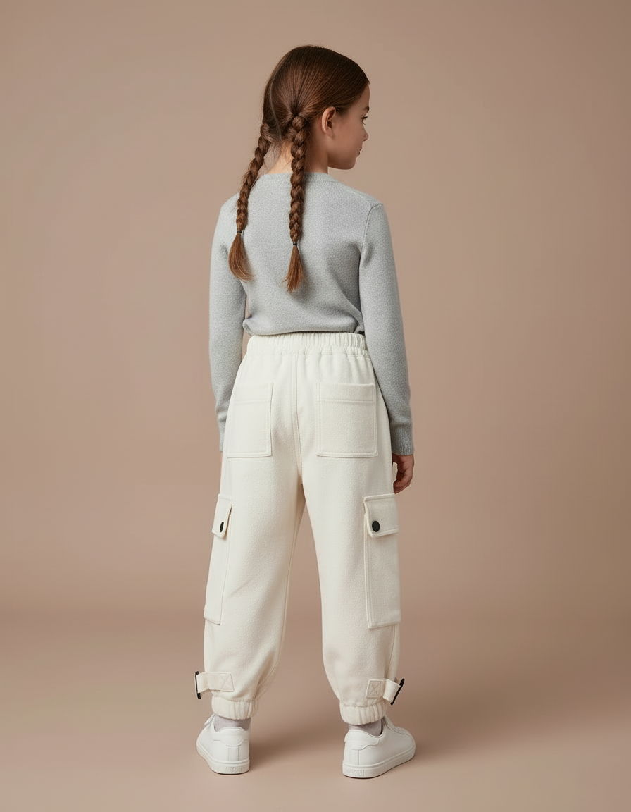 Pantalon Cargo Beige Ample Molleton Multipoches Enfant - vue 2
