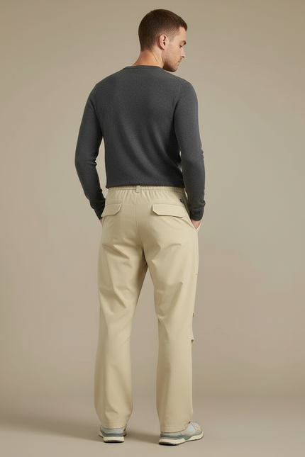 Pantalon Cargo Beige Ample Décontracté Homme Coton - vue 2