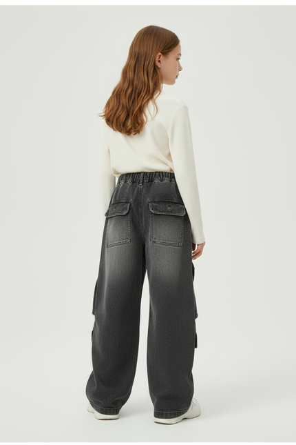 Pantalon Cargo Gris Ample Denim Multipoches Enfant - Jean - vue 2