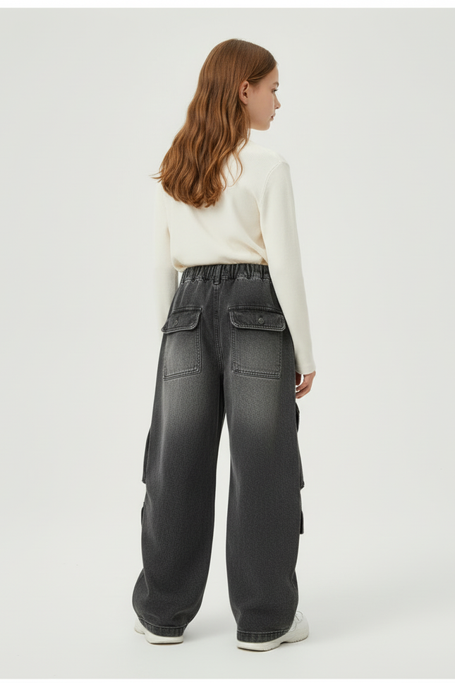 Pantalon Cargo Gris Ample Denim Multipoches Enfant - Jean - vue 2