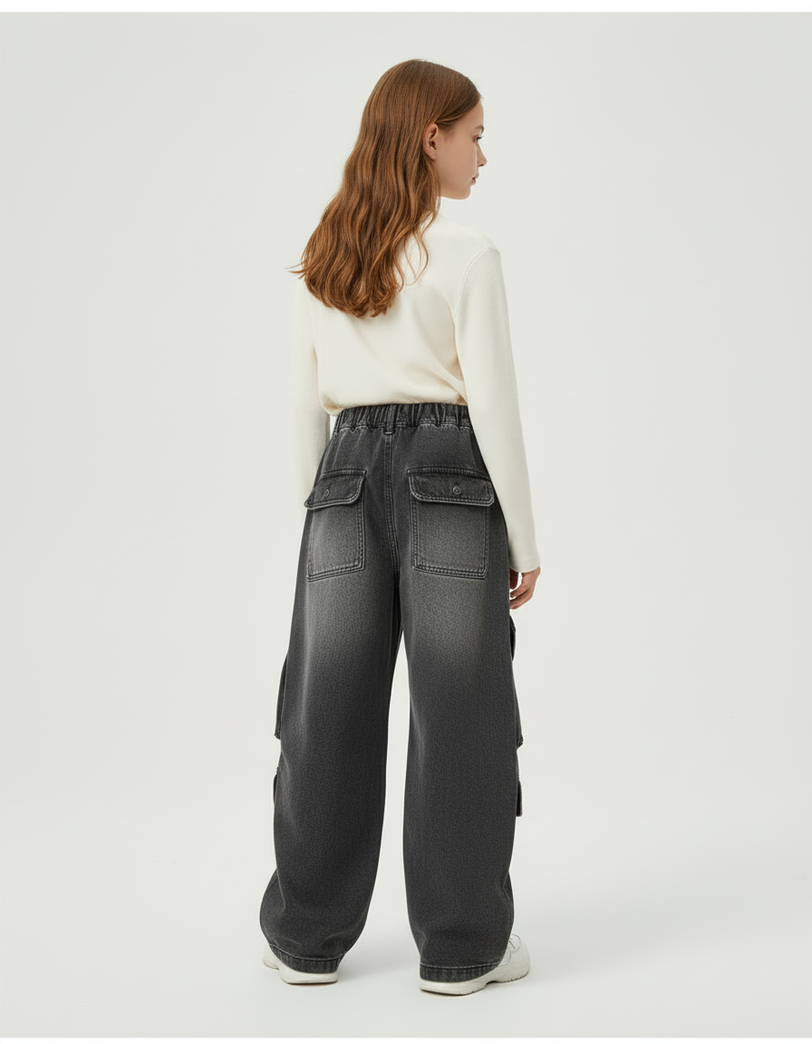 Pantalon Cargo Gris Ample Denim Multipoches Enfant - Jean - vue 2