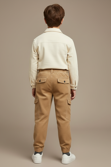 Pantalon Cargo Beige Côtelé Décontracté Garçon Poches - Cordé - vue 2