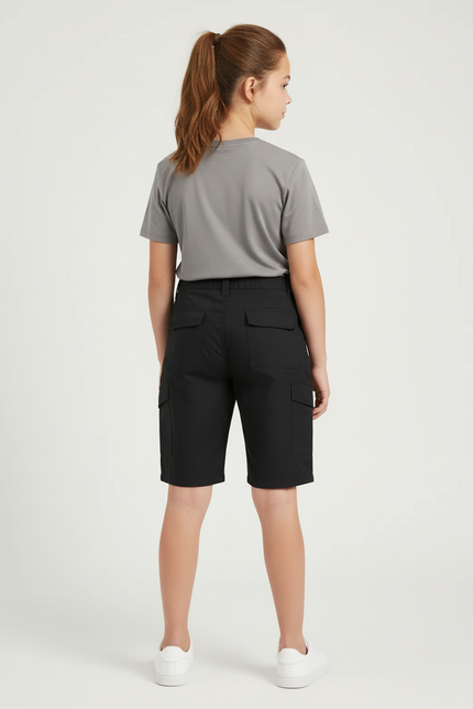 Pantalon Cargo Noir Tactique Multipoches Garçon Fille - Polyester - vue 2