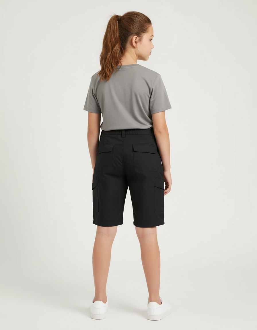 Pantalon Cargo Noir Tactique Multipoches Garçon Fille - Polyester - vue 2