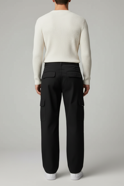 Pantalon Cargo Noir Homme Ample Décontracté Urbain - Toile - vue 2