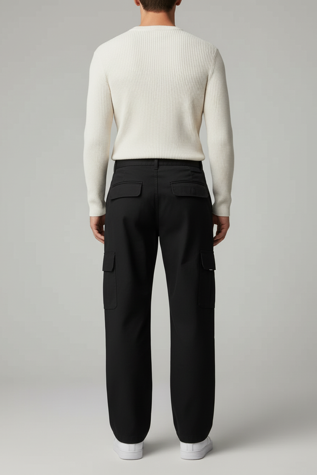 Pantalon Cargo Noir Homme Ample Décontracté Urbain - Toile - vue 2