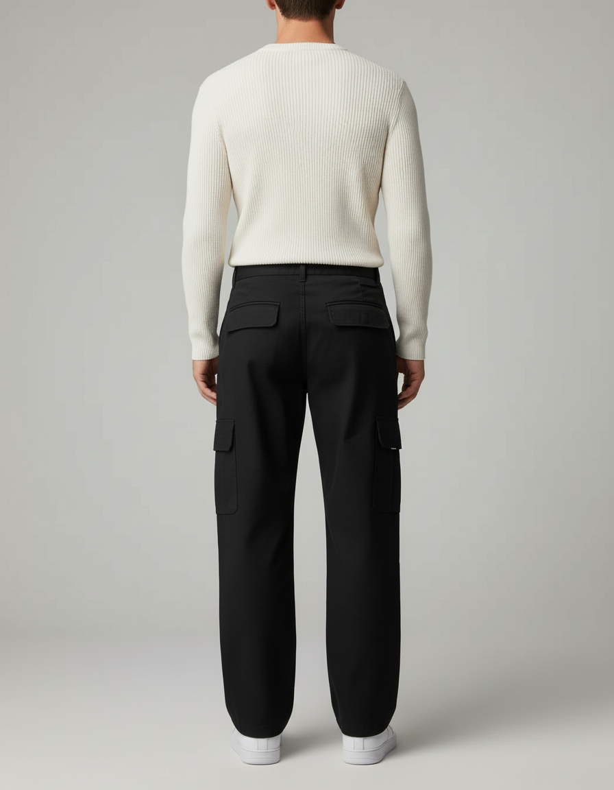 Pantalon Cargo Noir Homme Ample Décontracté Urbain - Toile - vue 2