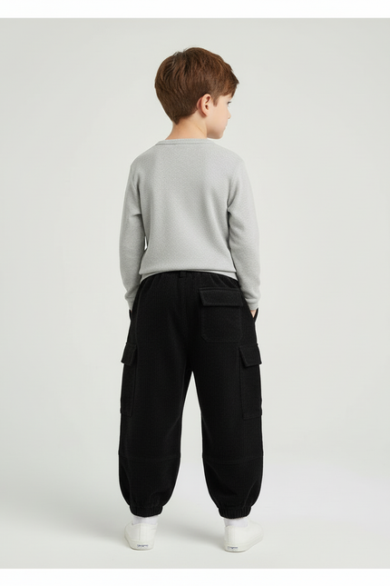 Pantalon Cargo Côtelé Noir Ample Confortable Enfant - Cordé - vue 2