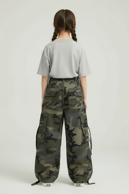 Pantalon Cargo Camouflage Ample Multipoches Enfant Fille - Imprimé Toile - vue 2