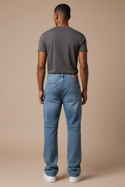Pantalon Cargo Jean Bleu Décontracté Multi-Poches Zippé - vue 2