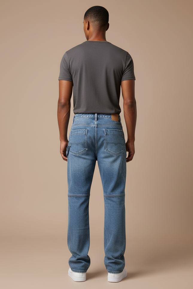 Pantalon Cargo Jean Bleu Décontracté Multi-Poches Zippé - vue 2