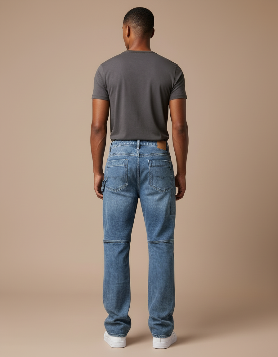 Pantalon Cargo Jean Bleu Décontracté Multi-Poches Zippé - vue 2