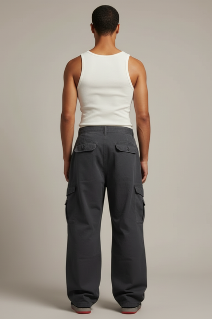 Pantalon Cargo Gris Ample Décontracté Homme Multi-Poches - Toile - vue 2