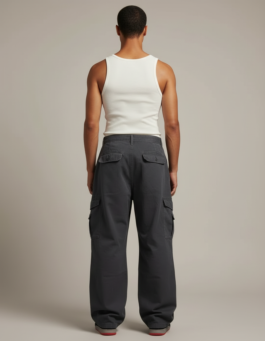 Pantalon Cargo Gris Ample Décontracté Homme Multi-Poches - Toile - vue 2