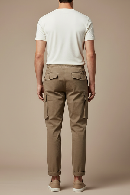 Pantalon Cargo Kaki Droit Décontracté Multipoches Coton - vue 2