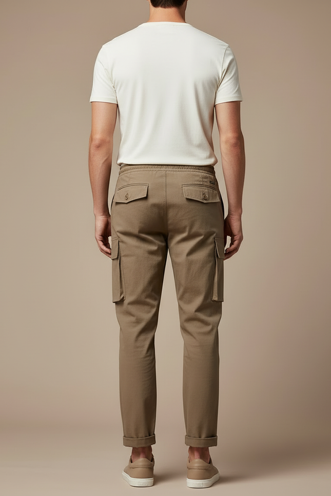 Pantalon Cargo Kaki Droit Décontracté Multipoches Coton - vue 2
