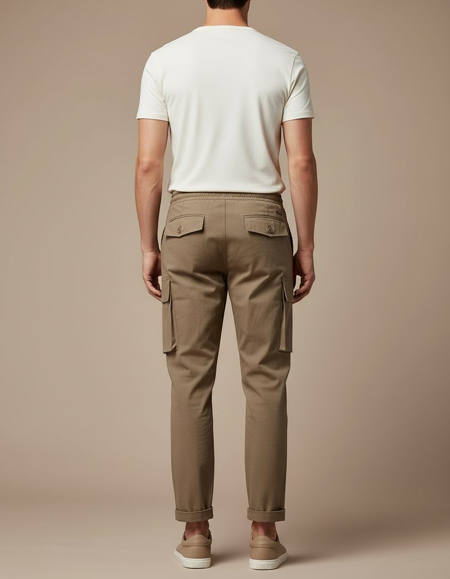 Pantalon Cargo Kaki Droit Décontracté Multipoches Coton - vue 2