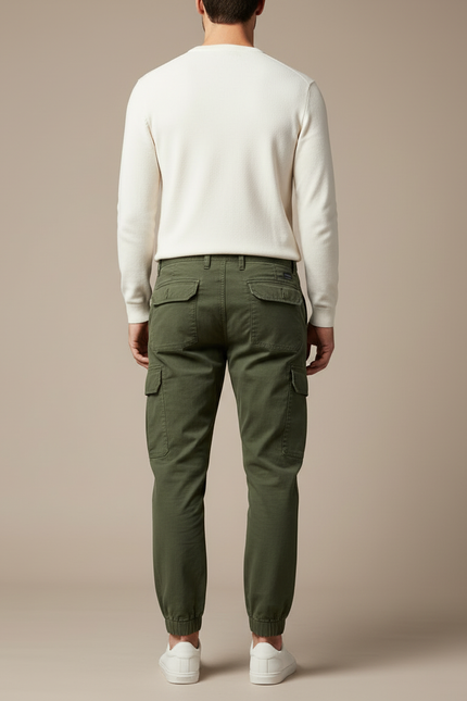 Pantalon Cargo Vert Militaire Coton Multipoches Décontracté - Kaki - vue 2