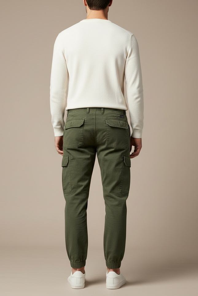 Pantalon Cargo Vert Militaire Coton Multipoches Décontracté - Kaki - vue 2