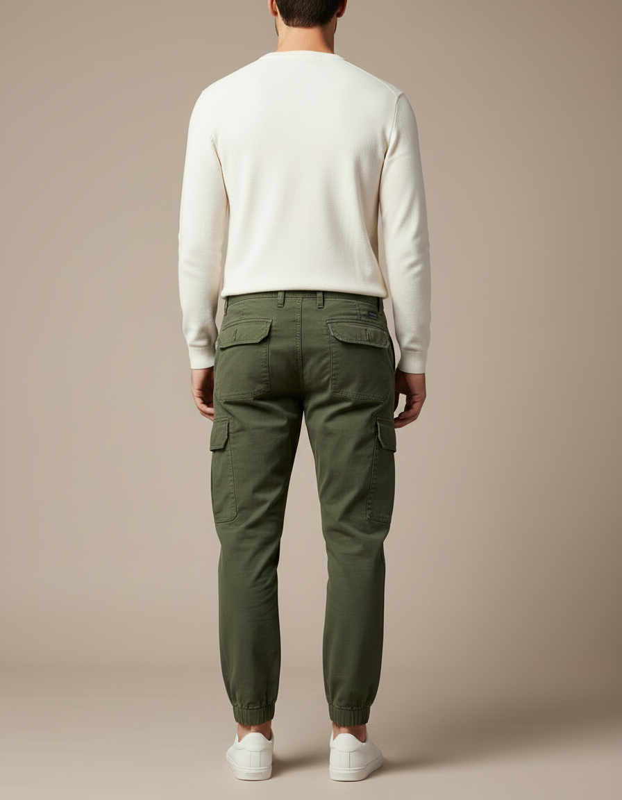 Pantalon Cargo Vert Militaire Coton Multipoches Décontracté - Kaki - vue 2