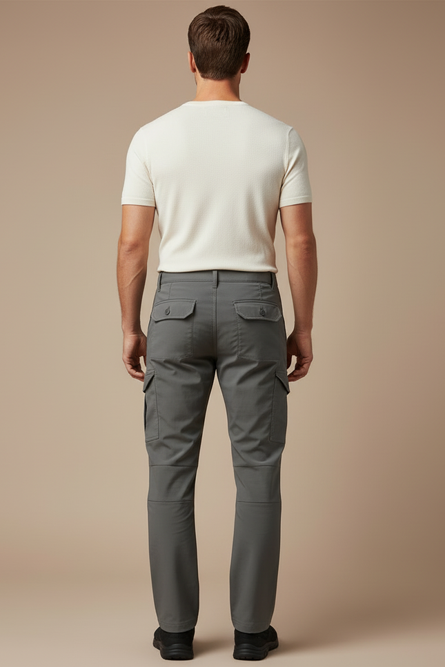 Pantalon Cargo Gris Coupe Droite Multi-Poches Décontracté - Polyester - vue 2
