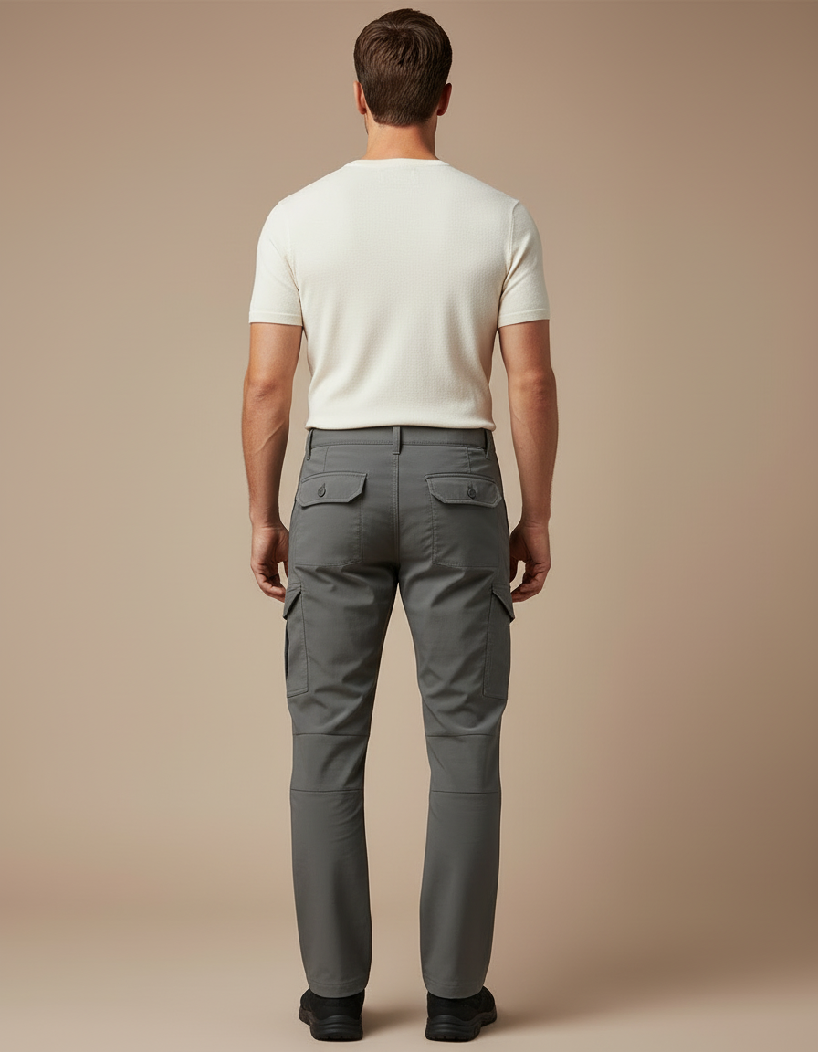 Pantalon Cargo Gris Coupe Droite Multi-Poches Décontracté - Polyester - vue 2