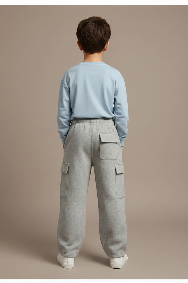 Pantalon Cargo Gris Molletonné Ample Streetwear Enfant - vue 2