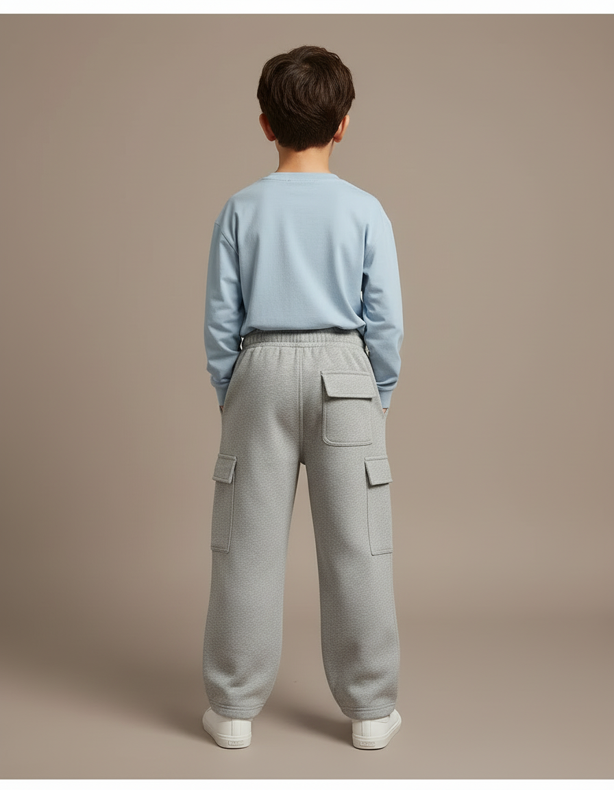 Pantalon Cargo Gris Molletonné Ample Streetwear Enfant - vue 2