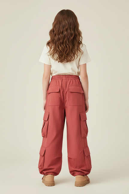 Pantalon Cargo Rouge Ample Multipoches Enfant Décontracté - Polyester - vue 2
