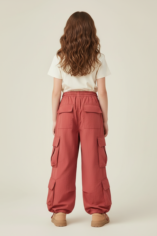 Pantalon Cargo Rouge Ample Multipoches Enfant Décontracté - Polyester - vue 2
