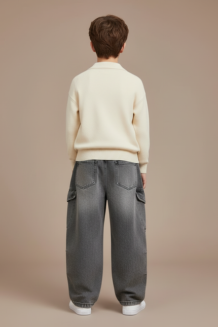 Pantalon Cargo Gris Délavé Ample Multipoches Enfant - Jean - vue 2