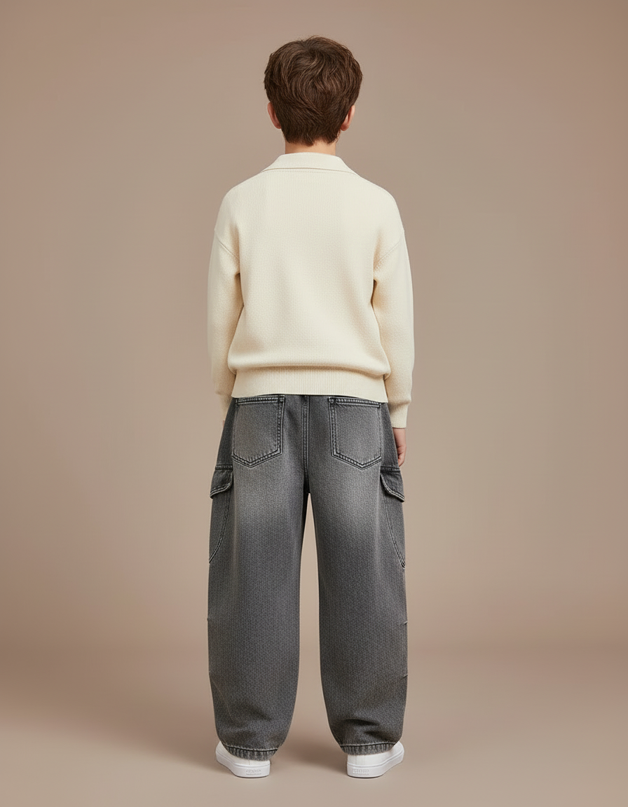 Pantalon Cargo Gris Délavé Ample Multipoches Enfant - Jean - vue 2