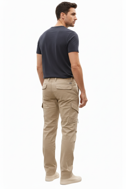 Pantalon Cargo Beige Coton Multipoches Zippées Décontracté Homme - vue 2