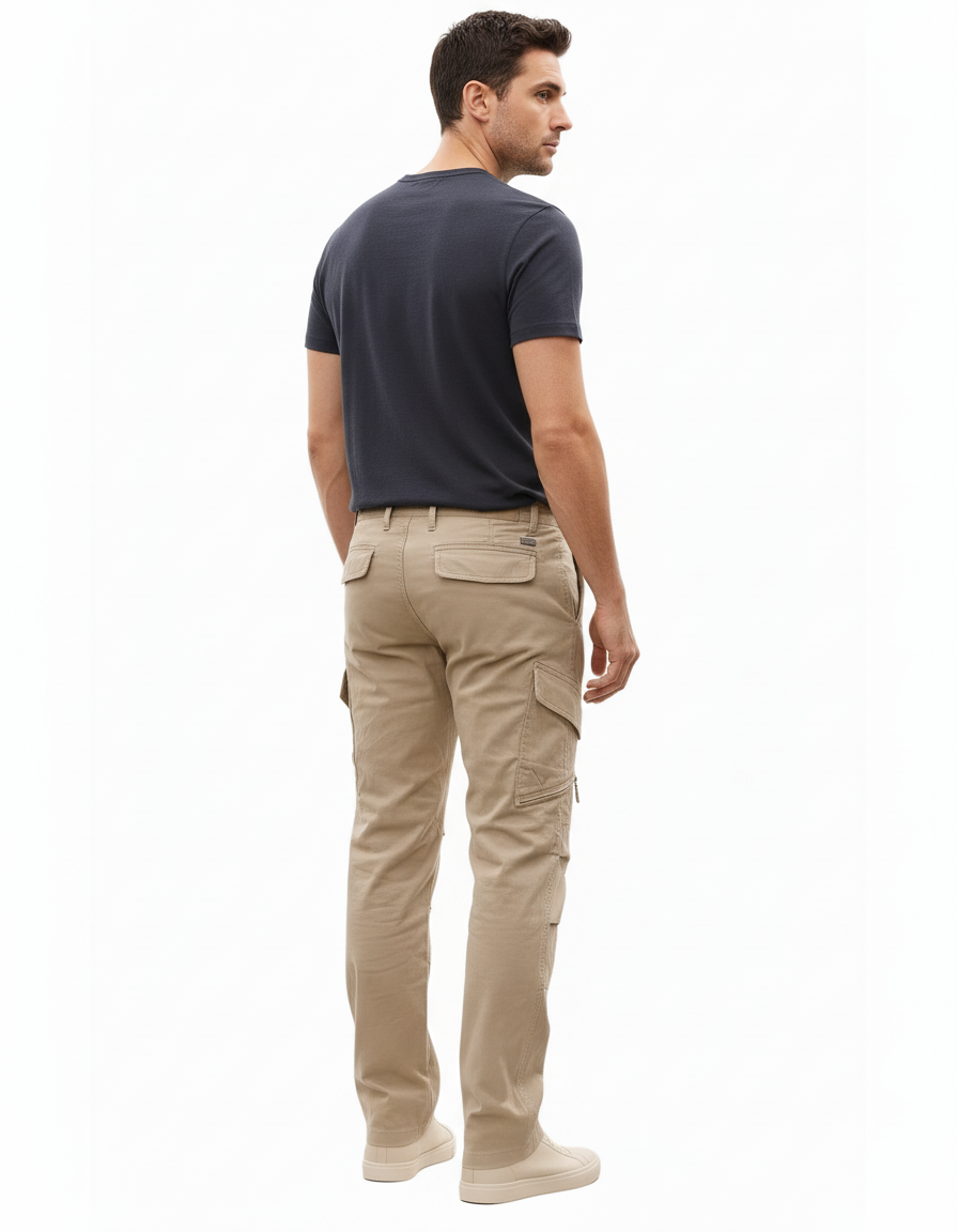 Pantalon Cargo Beige Coton Multipoches Zippées Décontracté Homme - vue 2