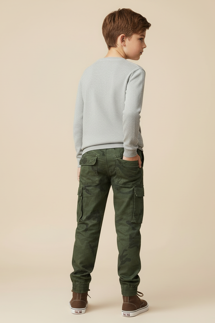 Pantalon Cargo Camouflage Vert Garçon Jogger Multipoches - Toile - vue 2